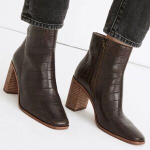Madewell The Greer Boot in Croc Embossed Leather